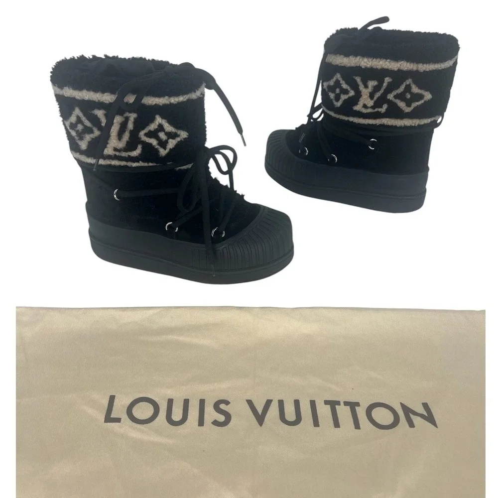 Louis Vuitton Polar Monogram Shearling Platform Boots Black Size 39